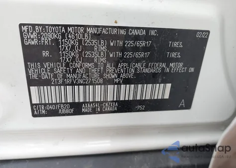 2022 Toyota Rav4 Le из США, поврежденный, VIN 2T3F1RFV3NC271508